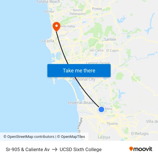 Sr-905 & Caliente Av to UCSD Sixth College map