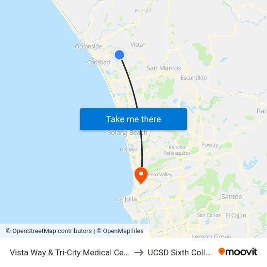 Vista Way & Tri-City Medical Center to UCSD Sixth College map
