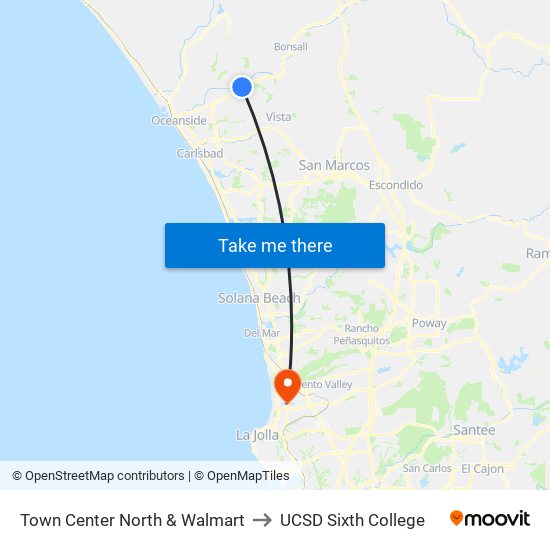 Town Center North & Walmart to UCSD Sixth College map