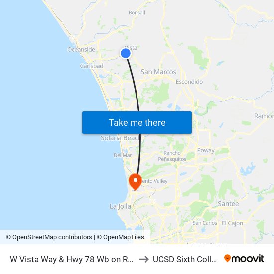 W Vista Way & Hwy 78 Wb on Ramp to UCSD Sixth College map