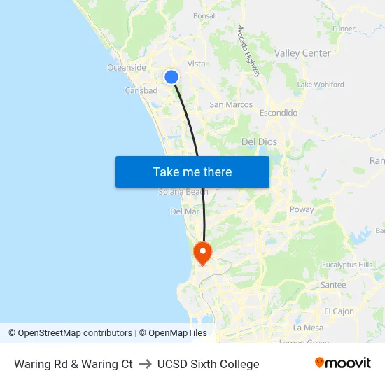 Waring Rd & Waring Ct to UCSD Sixth College map