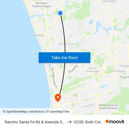 Rancho Santa Fe Rd & Avenida Soledad to UCSD Sixth College map