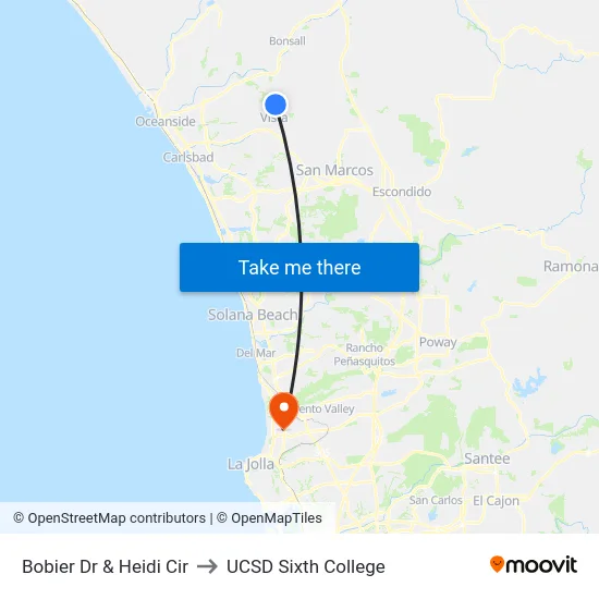 Bobier Dr & Heidi Cir to UCSD Sixth College map