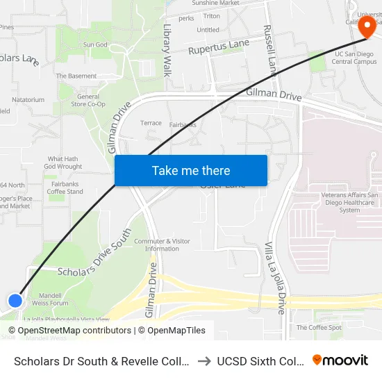 Scholars Dr South & Revelle College Dr to UCSD Sixth College map