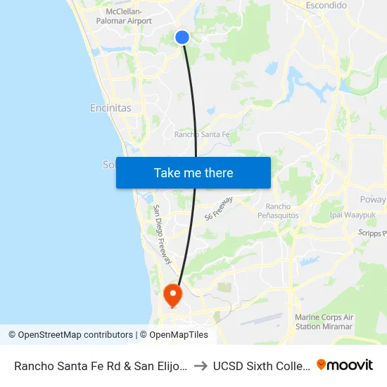 Rancho Santa Fe Rd & San Elijo Rd to UCSD Sixth College map