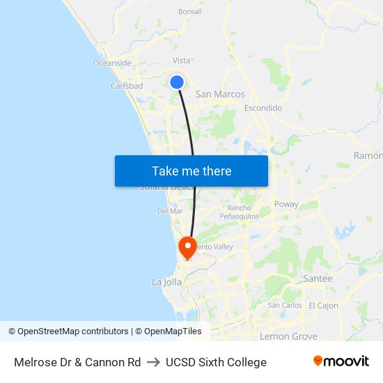 Melrose Dr & Cannon Rd to UCSD Sixth College map