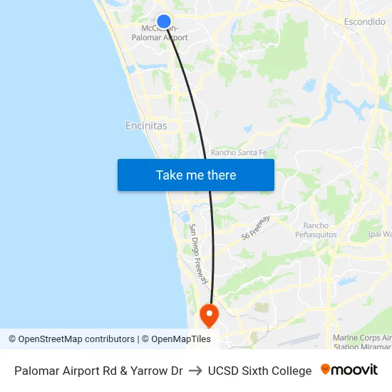 Palomar Airport Rd & Yarrow Dr to UCSD Sixth College map