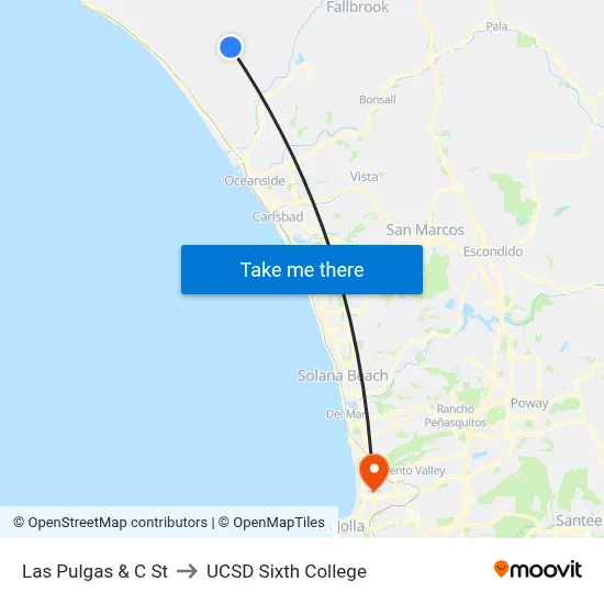 Las Pulgas & C St to UCSD Sixth College map