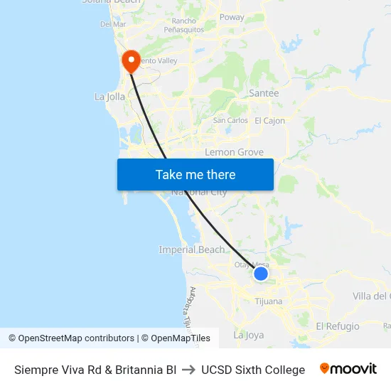 Siempre Viva Rd & Britannia Bl to UCSD Sixth College map