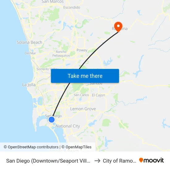 San Diego (Downtown/Seaport Village) to City of Ramona map