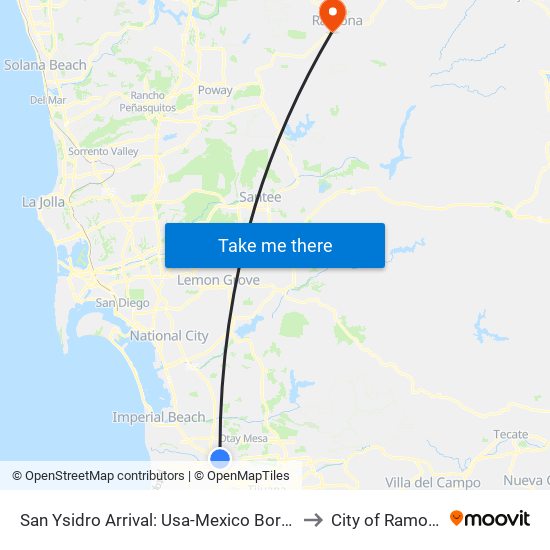 San Ysidro Arrival: Usa-Mexico Border to City of Ramona map