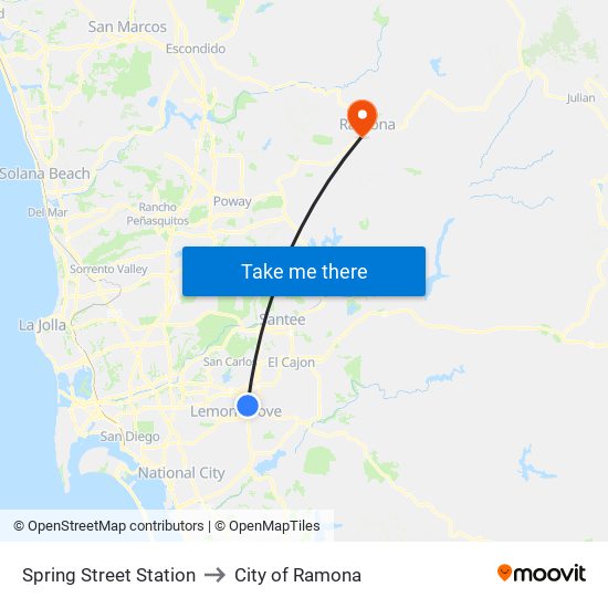 Spring Street Station to City of Ramona map