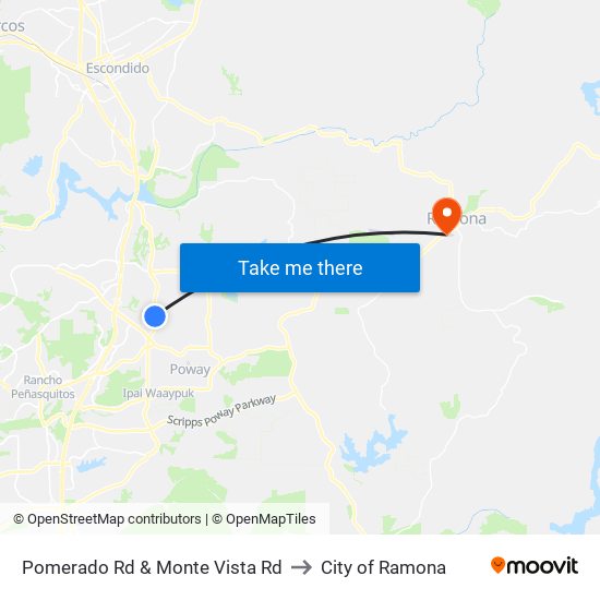 Pomerado Rd & Monte Vista Rd to City of Ramona map
