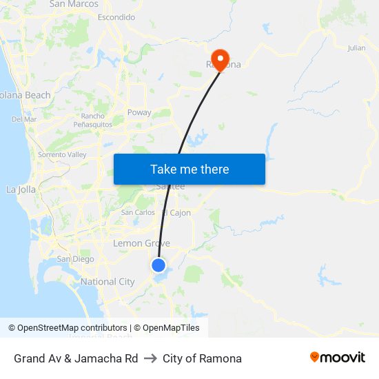 Grand Av & Jamacha Rd to City of Ramona map