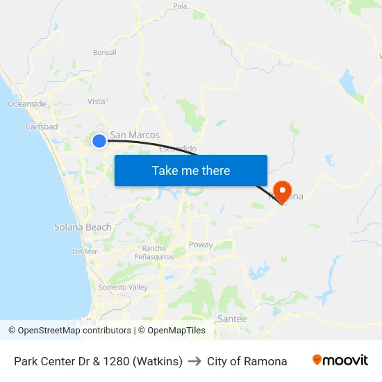 Park Center Dr & 1280 (Watkins) to City of Ramona map