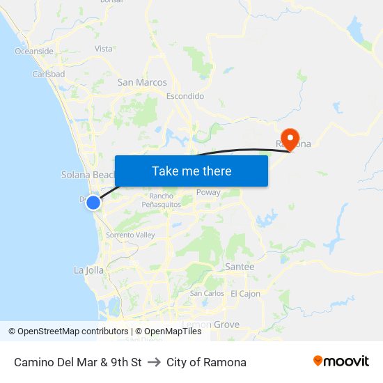 Camino Del Mar & 9th St to City of Ramona map