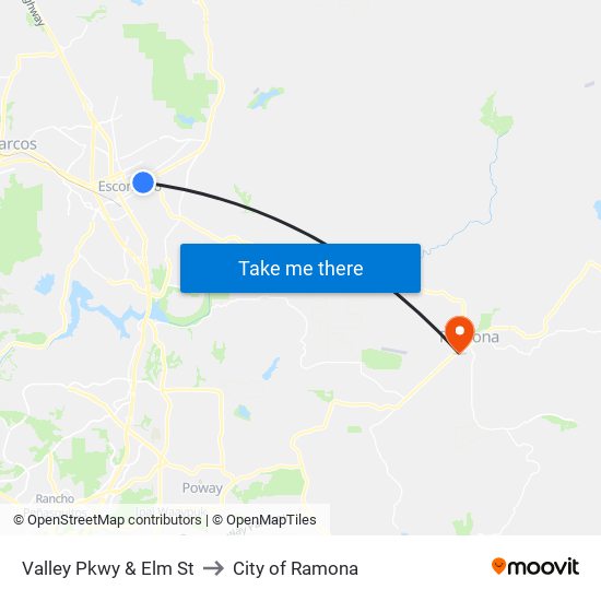 Valley Pkwy & Elm St to City of Ramona map