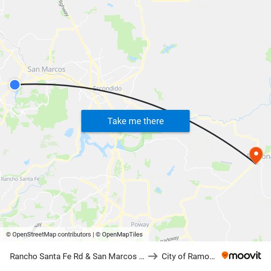 Rancho Santa Fe Rd & San Marcos Bl to City of Ramona map