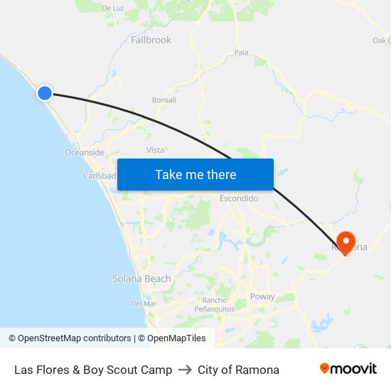 Las Flores & Boy Scout Camp to City of Ramona map