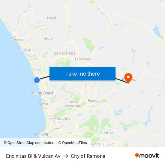 Encinitas Bl & Vulcan Av to City of Ramona map