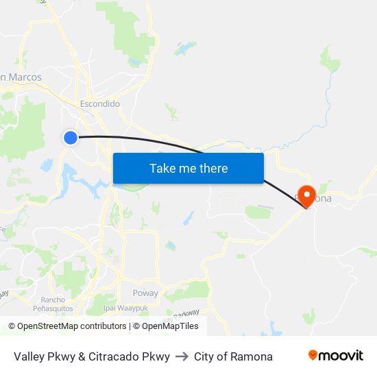 Valley Pkwy & Citracado Pkwy to City of Ramona map