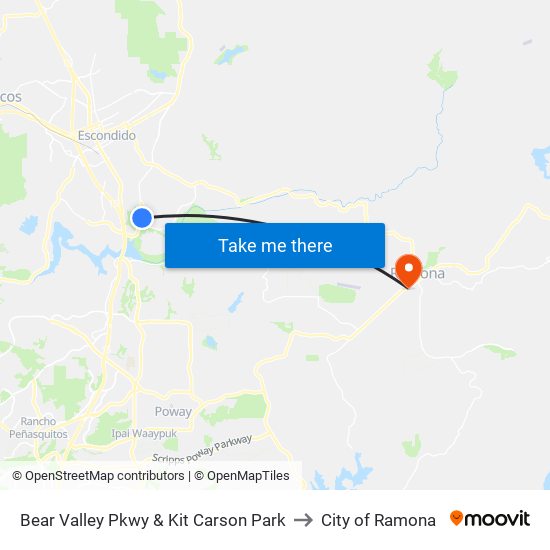 Bear Valley Pkwy & Kit Carson Park to City of Ramona map