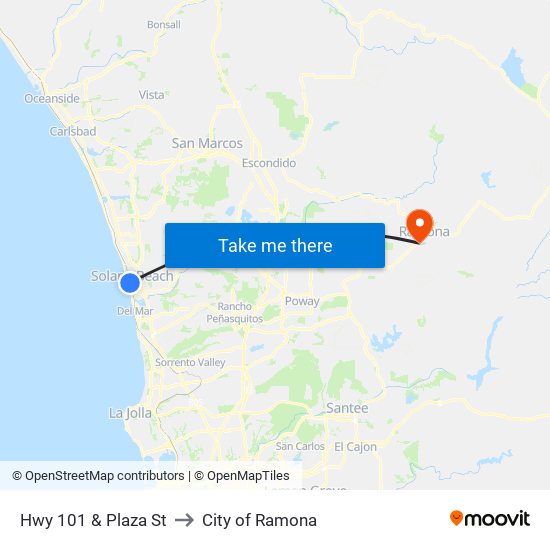 Hwy 101 & Plaza St to City of Ramona map