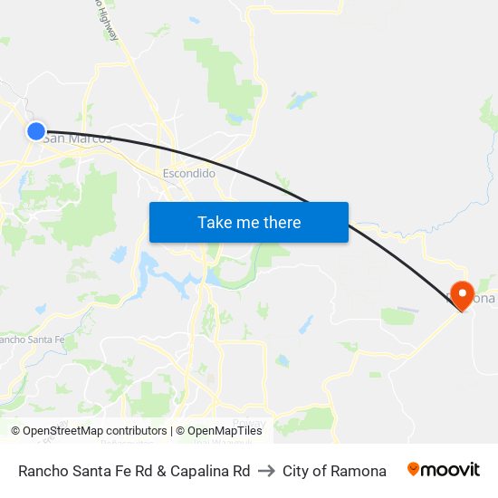 Rancho Santa Fe Rd & Capalina Rd to City of Ramona map