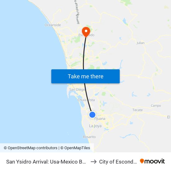 San Ysidro Arrival: Usa-Mexico Border to City of Escondido map
