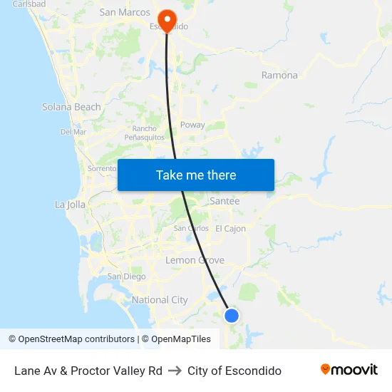 Lane Av & Proctor Valley Rd to City of Escondido map