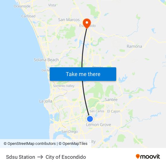 Sdsu Station to City of Escondido map