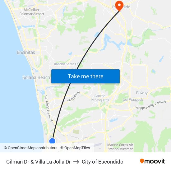 Gilman Dr & Villa La Jolla Dr to City of Escondido map