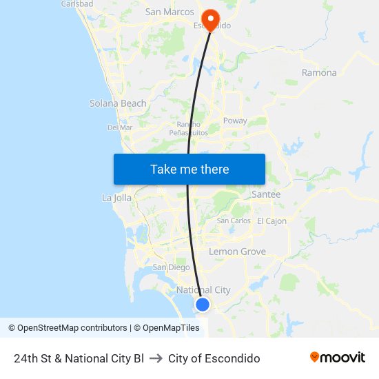 24th St & National City Bl to City of Escondido map