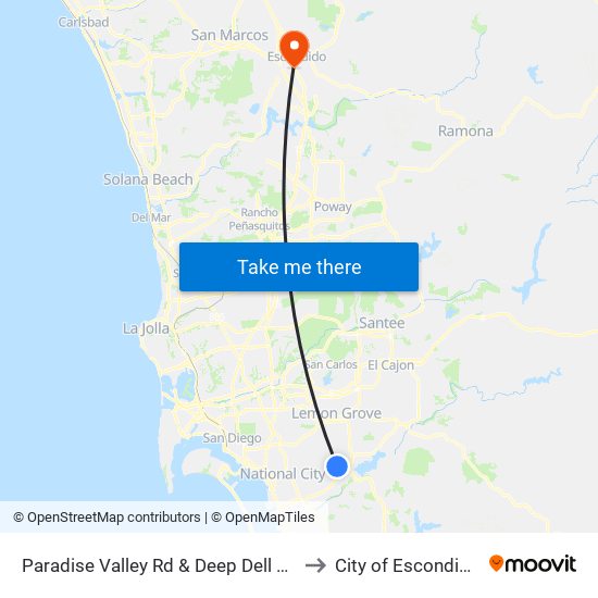 Paradise Valley Rd & Deep Dell Rd to City of Escondido map