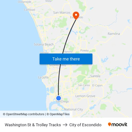 Washington St & Trolley Tracks to City of Escondido map