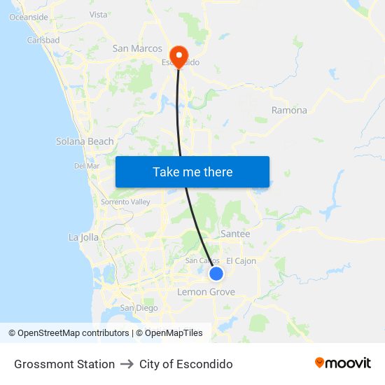 Grossmont Station to City of Escondido map