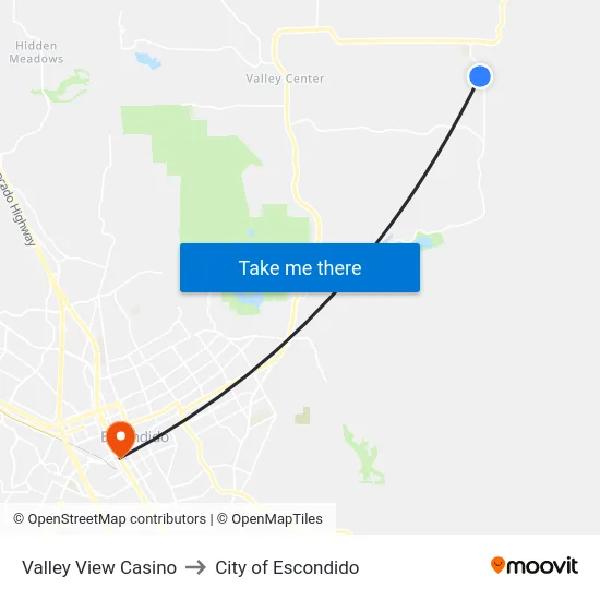 Valley View Casino to City of Escondido map