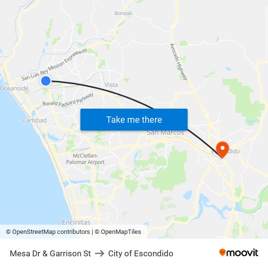 Mesa Dr & Garrison St to City of Escondido map