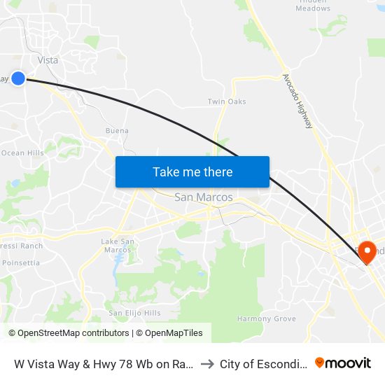 W Vista Way & Hwy 78 Wb on Ramp to City of Escondido map