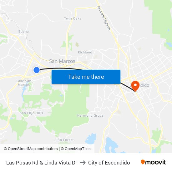 Las Posas Rd & Linda Vista Dr to City of Escondido map