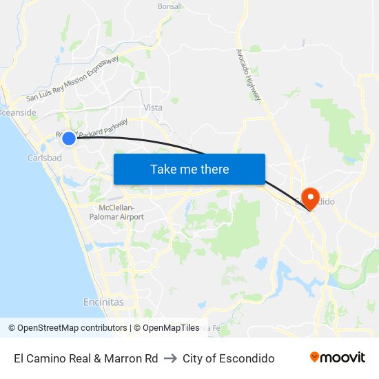 El Camino Real & Marron Rd to City of Escondido map