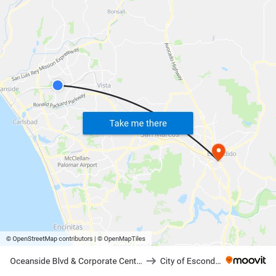 Oceanside Blvd & Corporate Centre Dr to City of Escondido map