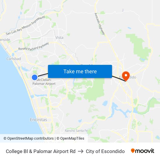 College Bl & Palomar Airport Rd to City of Escondido map