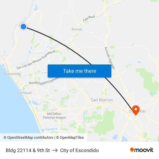 Bldg 22114 & 9th St to City of Escondido map
