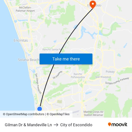 Gilman Dr & Mandeville Ln to City of Escondido map