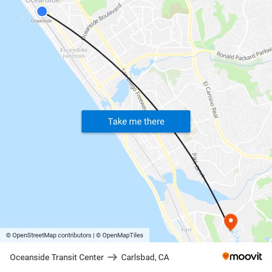 Oceanside Transit Center to Carlsbad, CA map