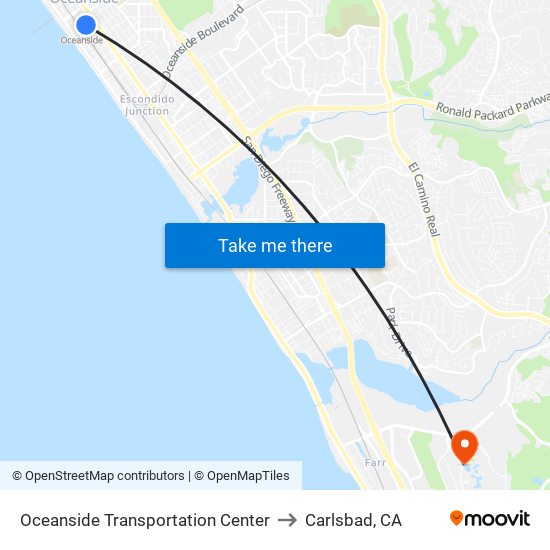 Oceanside Transportation Center to Carlsbad, CA map