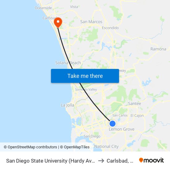 San Diego State University (Hardy Ave) to Carlsbad, CA map