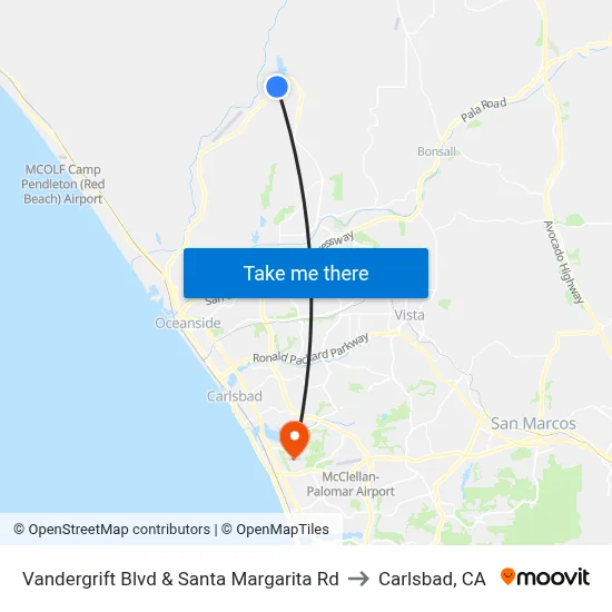 Vandergrift Blvd & Santa Margarita Rd to Carlsbad, CA map