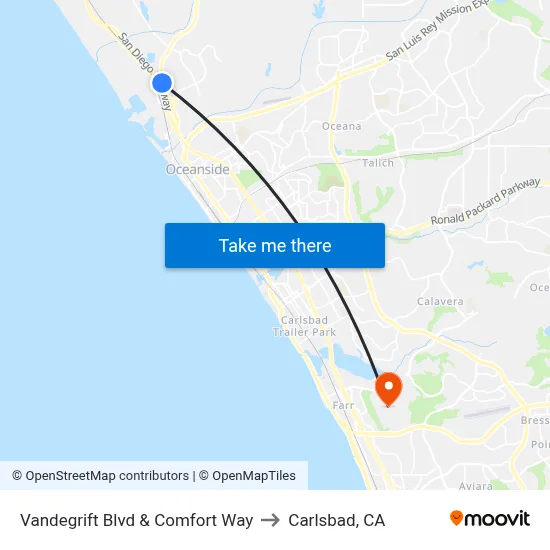 Vandegrift Blvd & Comfort Way to Carlsbad, CA map